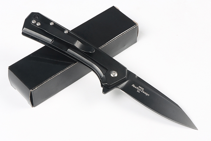 Black steel no logo blank folding camping hunting knife UD407671